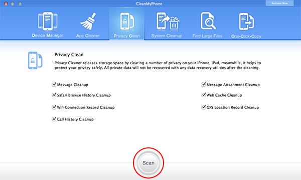 Scan Privacy in CleanMyPhone