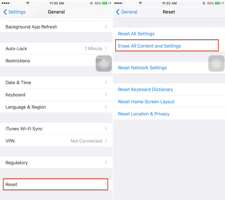 Reset all iPhone data