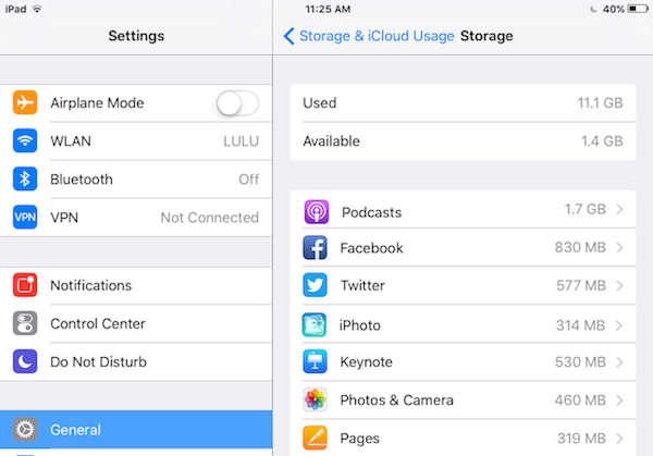 iCloud aviable storage