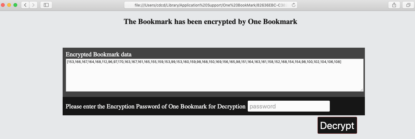decrypt bookmark in Safari Browser