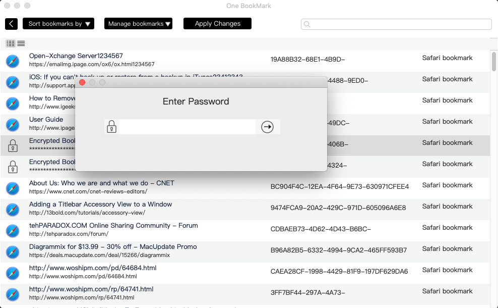 enter password to decrypt bookmark in one bookmark