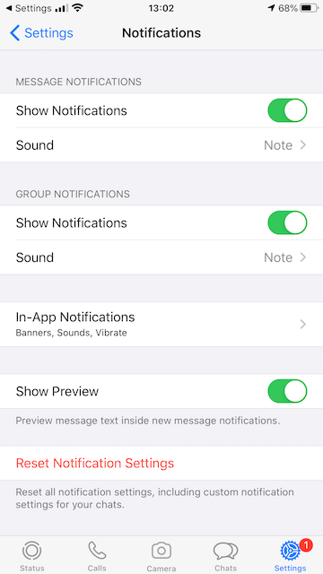 WhatsApp notification settings