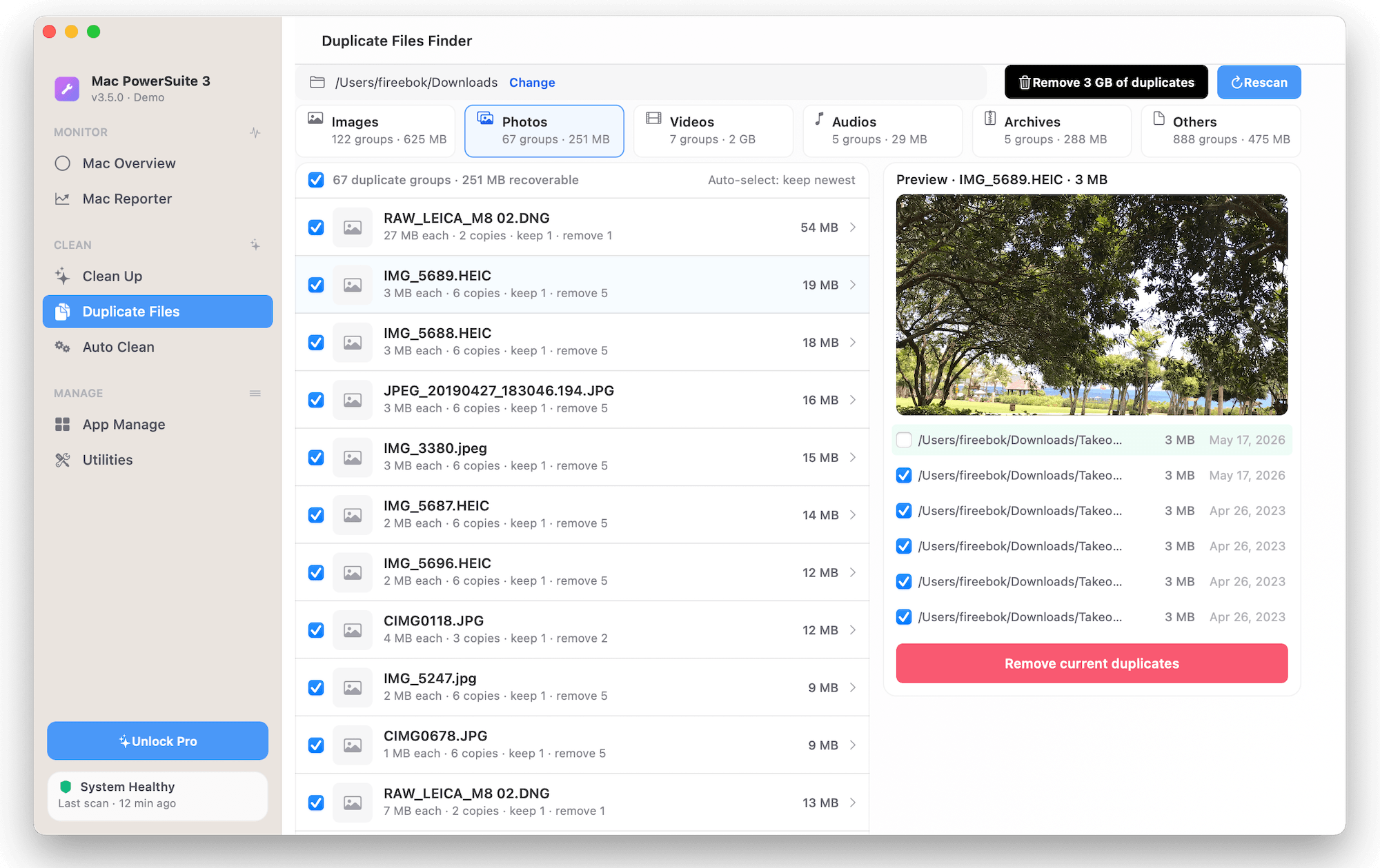 scan duplicate files with powersuite