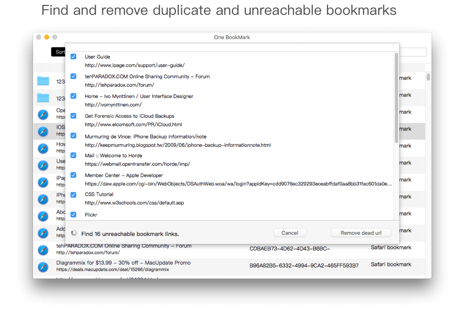 Find and remove duplicate and unreachable bookmarks