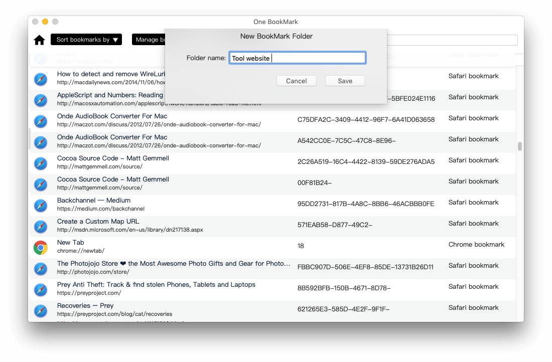 create bookmark folder