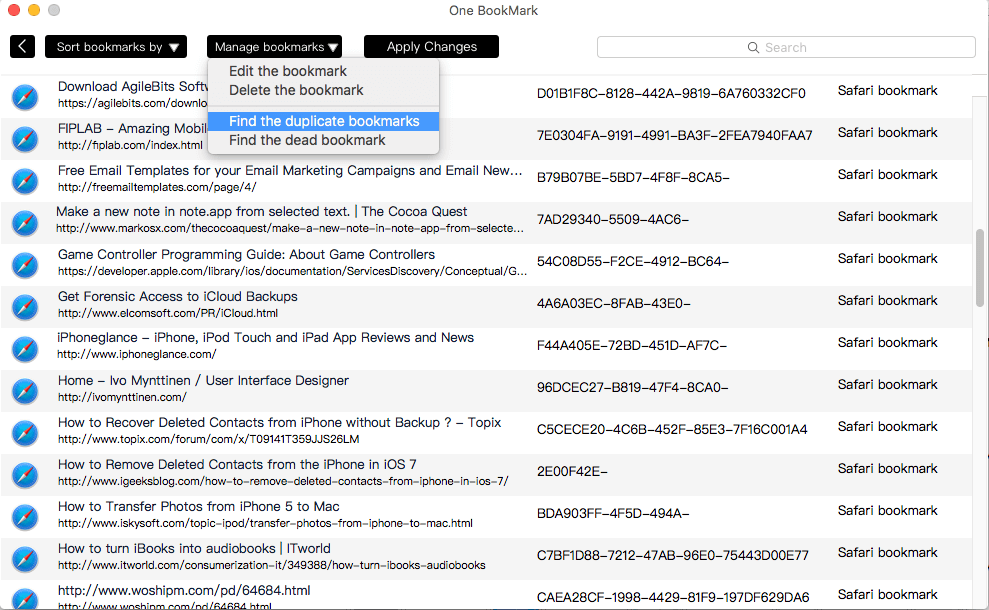 scan duplicate bookmark in safari on Mac
