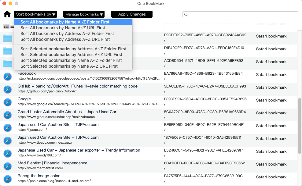 sort safari bookmarks alphabetically