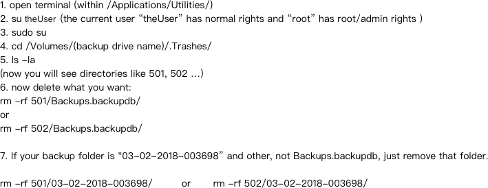 remove the time Machine Backup in Trash