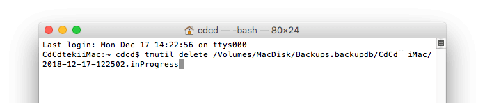 delete inProgress Time Machine backup