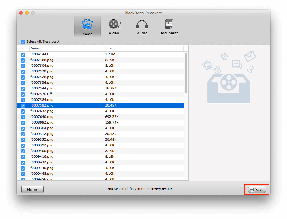 save recovery result