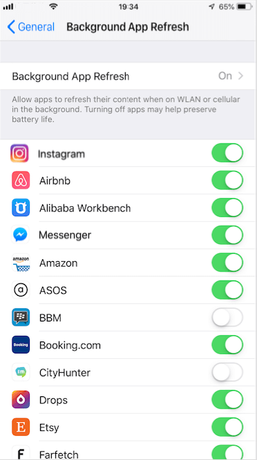 turn off iPhone app refresh