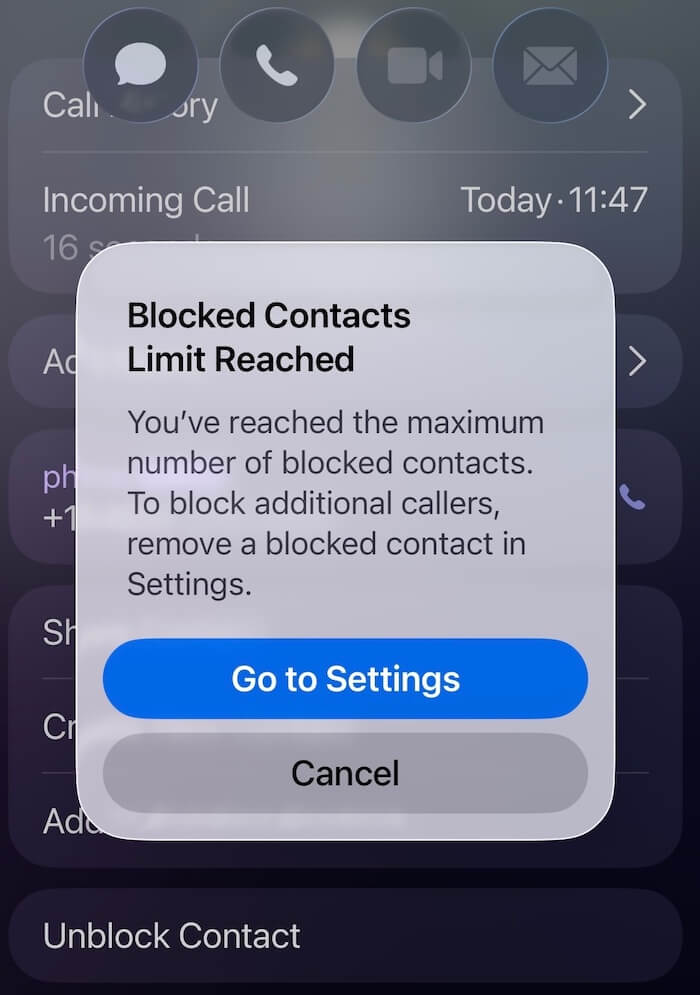 blocked contact limit