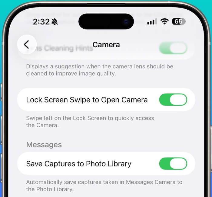 camera lock screen swipe