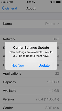 Update the Carrier settings