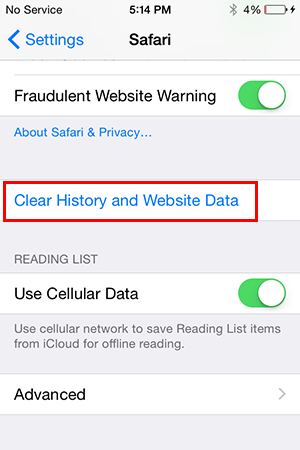 Clear History and Website Data