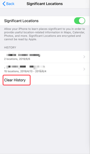 clear recent iPhone location from iPhone