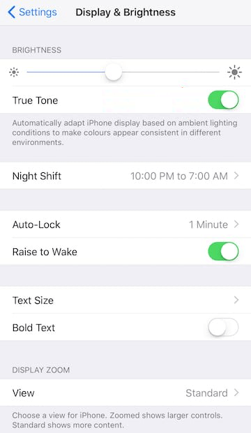 disable iPhone true tone display