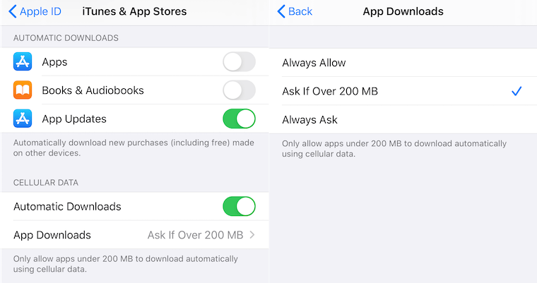 app download limit on iPhone