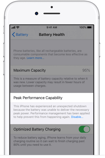 iPhone battery peek un-health