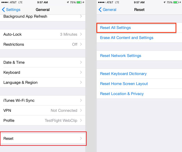 Reset iPhone All Settings