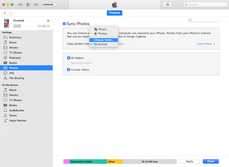 iTunes transfer photos to iPhone