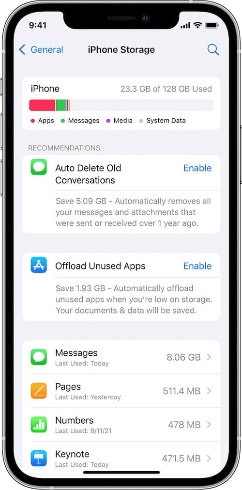 iPhone recommendation to optimize storage