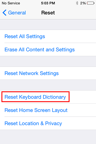 Reset Keyboard Dictionary