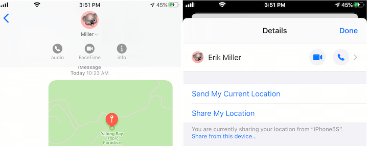 share current location in Messages on iPhone