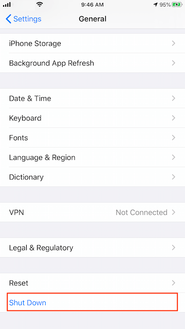 shut down iphone