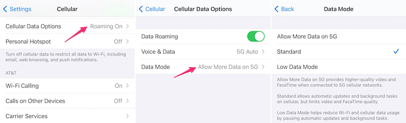 Turn off 5G on the Cellular Data