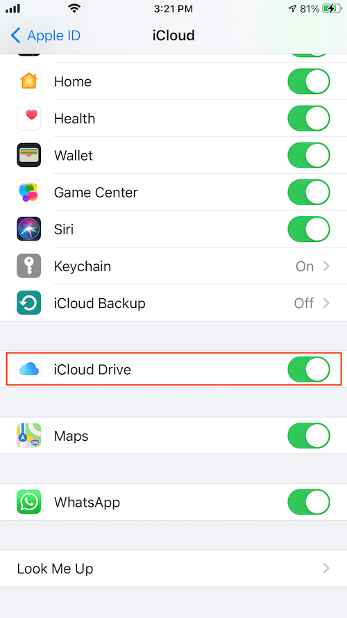 turn off icloud drive on iPhone