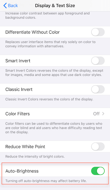 turn on auto brightness on iPhone