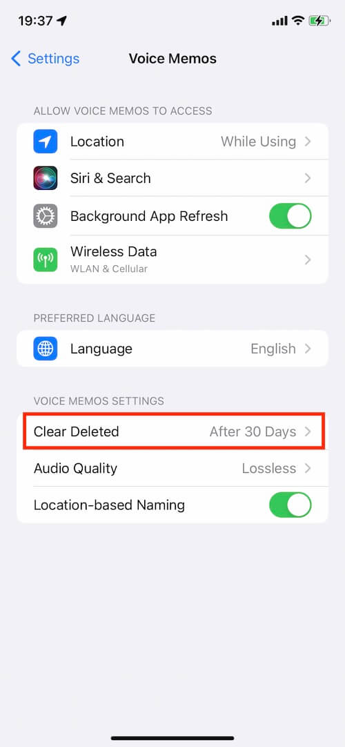 voice memos delete option