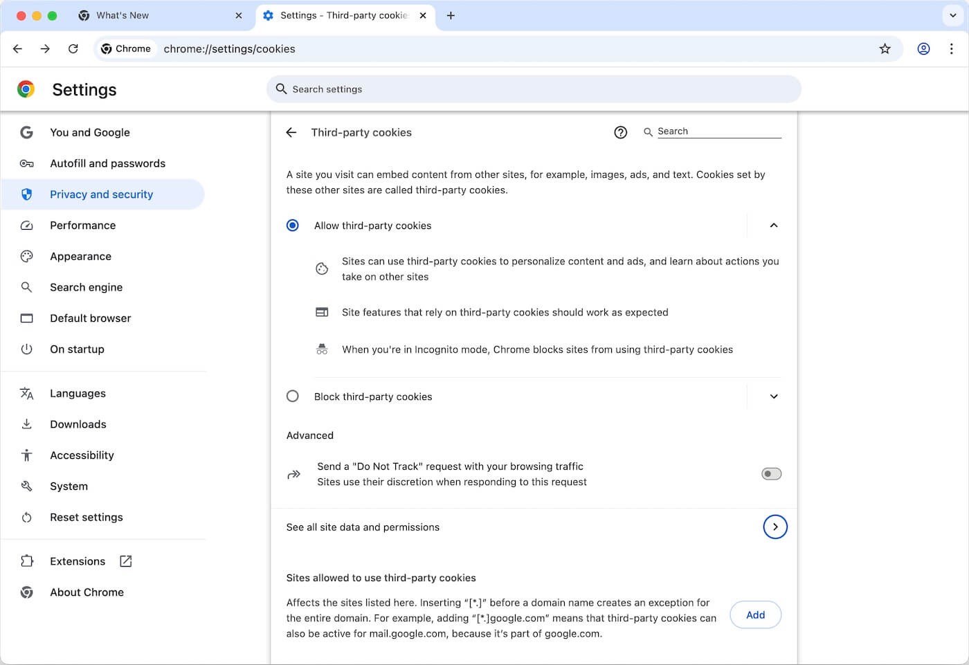 chrome cookie settings