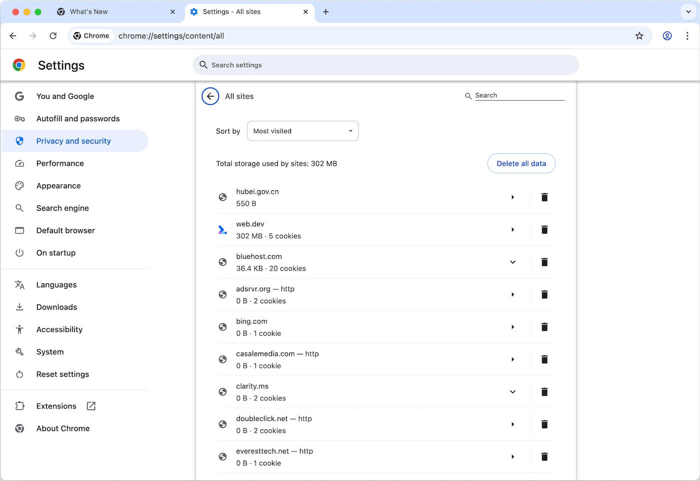 remove chrome cookies in chrome settings