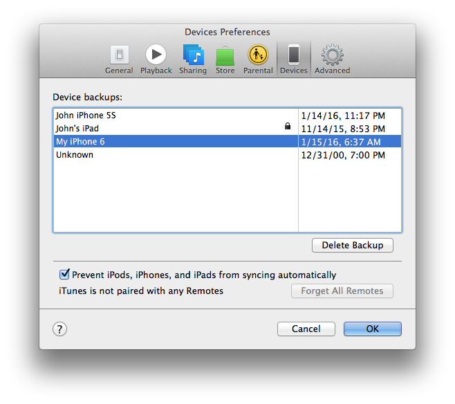 itunes backup device