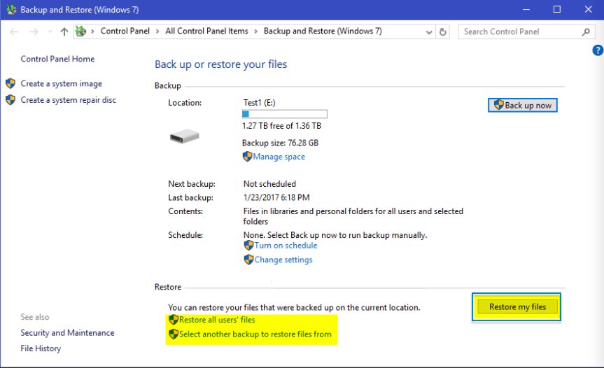 Windows OS Backup and Restore feature