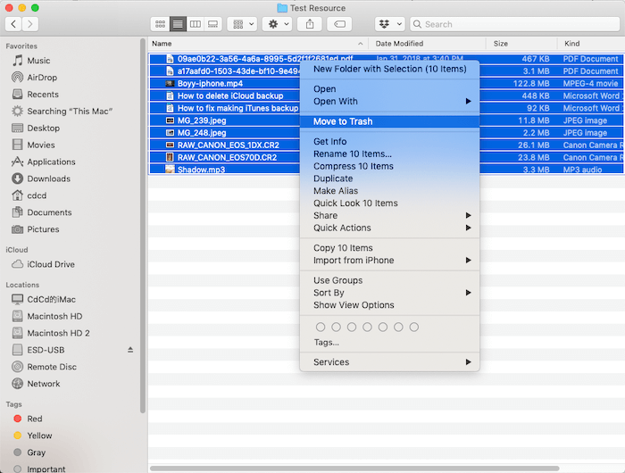 prepare test resource for data recovery on mac