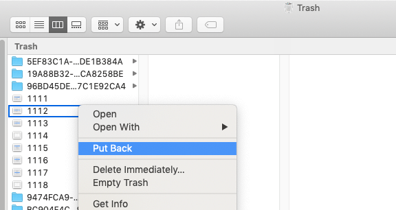 restore files from Mac Trash