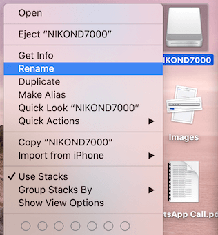 Rename the SD Card or external disk
