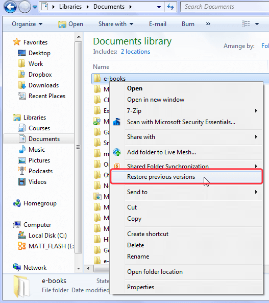 restore previous files from windows laptop