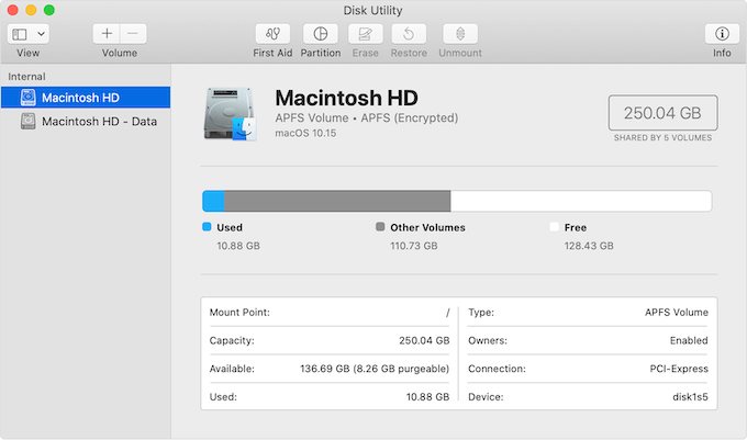 start up disk in disk utilty