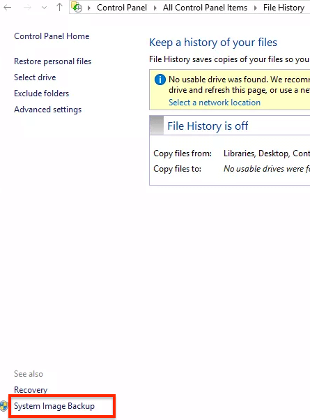 use system backup image