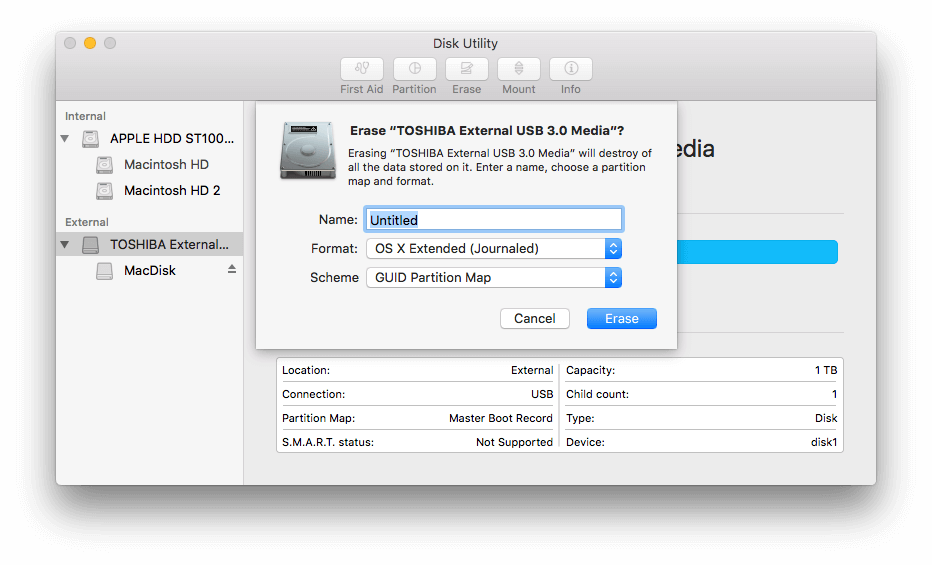 toshiba 1tb external hard drive reformat for mac