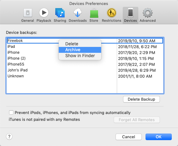 archive itunes backup
