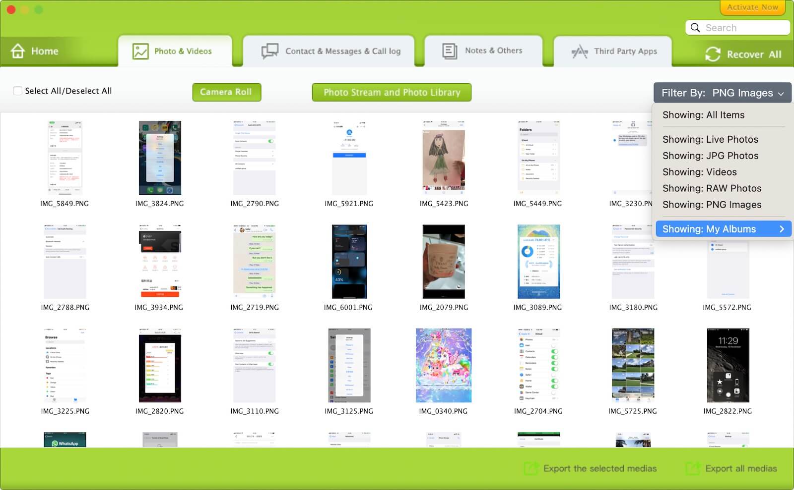 filter and restore iPhone photos from iPhone backup