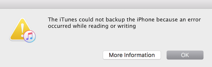 fix itune back up error
