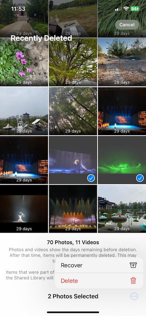 Recover photos From iCloud's Recently Deleted Album