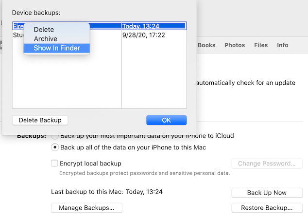 show backup in Finder