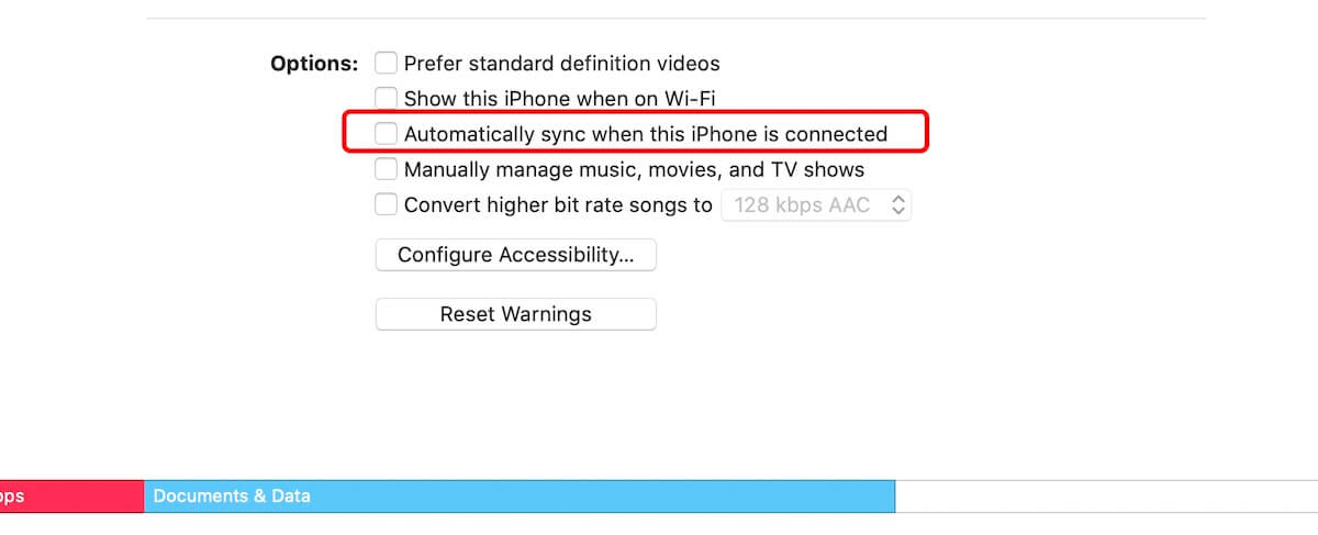 Turn off automatically sync